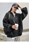 Brave Passion Thick Cardigan - Black Printed Winter Oversize Hooded Zipper Cardigan with Pockets - 6