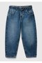 Girl's Dark Denim Wash Effect Loose Cut Denim Trousers