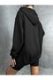 Heart symbol thick cardigan - black printed winter oversize hooded zippered pocket cardigan - 2