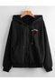 No Fears Thick Cardigan - Black Printed Winter Oversize Hooded Zipper Cardigan with Pockets - 2