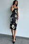 Women's Rose Patterned Meterage Printed 2 Thread Midi Length Dress