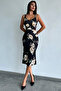 Women's Rose Patterned Meterage Printed 2 Thread Midi Length Dress - 4