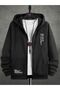Believe Yourself Thick Cardigan - Black Printed Winter Oversize Hooded Zipper Pocket Cardigan