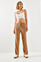 Women's Camel Elastic Waist Ribbed Palazzo Trousers 20223118 - 5