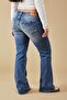 Classic Denim Color Blue Low Waist Flare Jeans - 7
