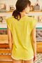 100% Cotton Women's Yellow Padded Look Underarm Split Batwing Crew Neck T-Shirt - 5