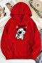 Unisex 2ip Raised BUNNY Printed Red Oversize Sweatshirt