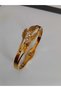 Steel Gold Zircon Stone Leaf Detail Handcuff Bracelet - 4