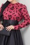 Satin Flock Patterned Evening Dress 2709 - Black and Pomegranate Fashion Clothing - 5