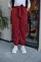 Women's Waist Belted Cargo Pocket Trousers BRC1403 Claret Red - 5