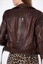 Women's Brown Genuine Jumbo Leather Jacket with Waist Belt and Back Zipper Detail - 8