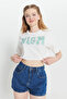 Women's Ecru 100% Premium Cotton Oversize Fit Loose Cut Crew Neck Printed T-Shirt - 3