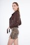 Women's Brown Genuine Jumbo Leather Jacket with Waist Belt and Back Zipper Detail - 3