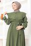 Cape Collar Detailed Belted Hijab Dress Brc1125 Khaki - 4