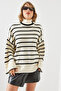 Women's White Black Striped High-Neck Knit Sweater 20221002 - 4