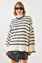 Women's White Black Striped High-Neck Knit Sweater 20221002 - 8