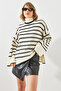 Women's White Black Striped High-Neck Knit Sweater 20221002 - 5