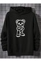 Oversize Hooded Sweatshirt - Cats Printed Hoodie