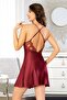 Satin Slit Lace Detailed Nightgown Dressing Gown Double Set 2065 Claret Red - 3