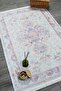 Classic Patterned Pink Chenille Machine Washable Fringed Non-Slip Base Carpet 7420 - 2