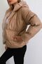 Women's Beige Leather Hooded Puffer Coat - 3