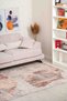 Flower Patterned Light Mink Chenille Machine Washable Fringed Non-Slip Base Living Room Carpet 8345 - 7