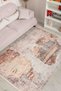 Flower Patterned Light Mink Chenille Machine Washable Fringed Non-Slip Base Living Room Carpet 8345