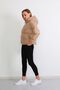 Women's Beige Leather Hooded Puffer Coat - 6