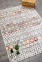 Scandinavian Patterned White Multicolor Velvet Carpet Washable Non-Slip Runner Hallway Carpet 7743 - 2