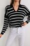 Women's Polo Neck White Striped Knitwear Sweater - 5