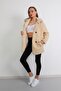 Women's Beige Oversize Plush Coat - 8