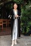 U Shawl Collar Long Sleeve Stripe Detailed Hair Braided Oversize Ankle Length Winter Stylish Knitwear Cardigan - 4