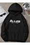 Women's Black Renmates Printed 3 Thread Hooded Hoodie Sweatshirt - 2
