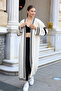 U-shaped Shawl Collar Long Sleeved Striped Detail Cable Knit Oversize Ankle Length Stylish Winter Knit Cardigan - 8