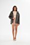 Women's Khaki Color Genuine Leather Jacket Hooded Model - 2