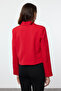 Kırmızı Fiyonk/Kurdele Detaylı Gömlek Yakalı Crop Dokuma Yılbaşı Blazer Ceket TWOAW25BC00018 - 4