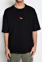 Büyük Beden Siyah Oversize/Geniş Kesim %100 Dinozor Nakışlı T-Shirt TMNSS24BF00013 - 4