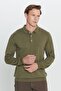 Khaki Men's Polo Collar Knitwear Sweater - Standard Fit, Cotton - 3