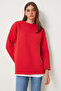 Women's Red Raised Oversize Knitted Sweatshirt Nj00131 - 3