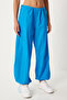 Women's Blue Pocketed Parachute Baggy Pants Fn03274 - 4