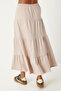 Women's Beige Oversize T-Shirt Flounced Knitted Skirt Set Ub00291 - 6