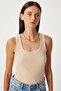 Women's Cream Ribbed Thick Strap Knitted Undershirt Hj00009 - 2