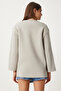 Women's Stone Gray Raised Oversize Knitted Sweatshirt Nj00131 - 4