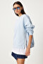 Women's Sky Blue Zipper Detailed Raised Knitted Sweatshirt Ub00148 - 4