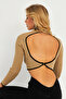 Women's Camel-Black Backless Blouse Yv270 - 2