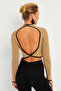 Women's Camel-Black Backless Blouse Yv270