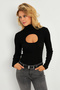 Women's Black Windowed Turtleneck Blouse Ey2909 - 3