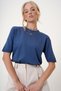 Women's Indigo Crew Neck Half Sleeve Knitwear Blouse Alc-X12504 - 5