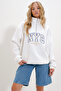 White Stand Collar Zipper Front Embroidered Oversize 3 Thread Inner Ribbed Unisex Sweatshirt Alc-X12502 - 2