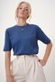 Women's Indigo Crew Neck Half Sleeve Knitwear Blouse Alc-X12504 - 2